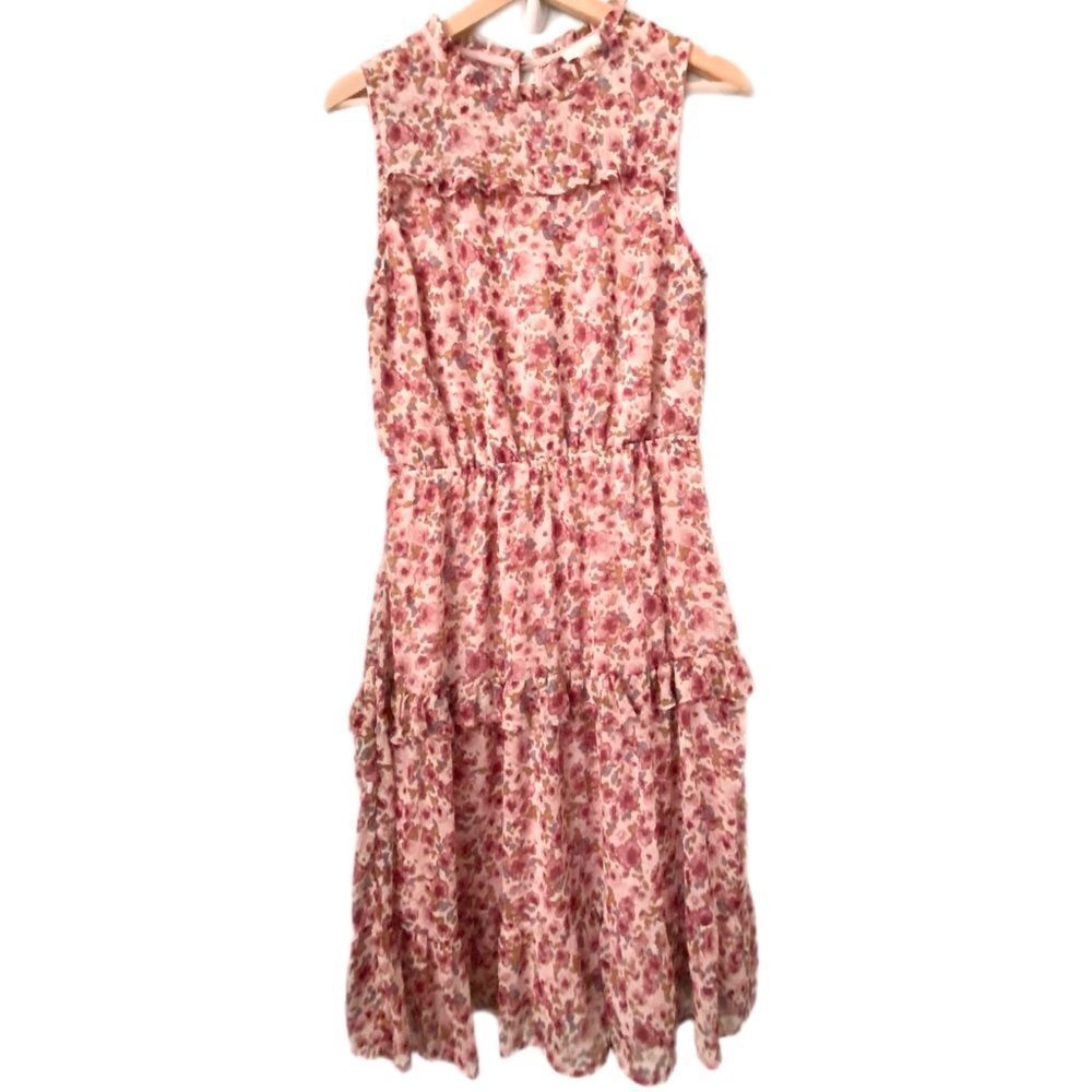Monteau Pink Floral Midi Dress in Size Large